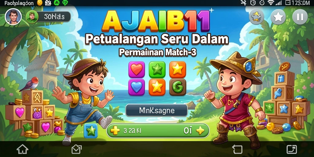 Screenshot AJAIB11 menampilkan gameplay Match-3 yang seru dan penuh warna.