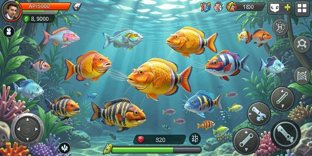 Screenshot menampilkan aksi seru dalam game Tembak Ikan API5000.