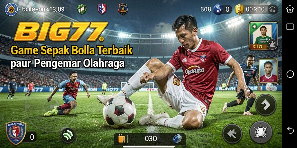 Tampilan gameplay menarik dalam aplikasi BIG77 yang menampilkan aksi sepak bola.