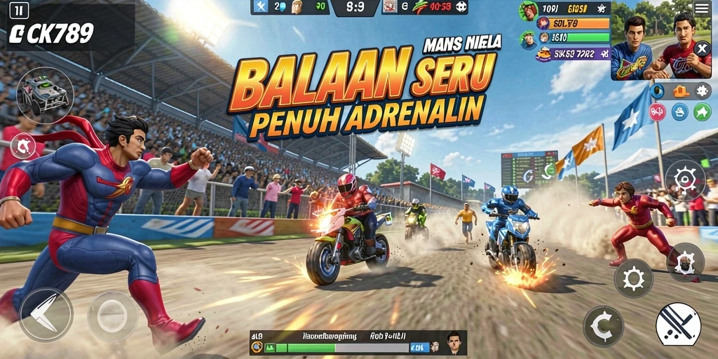 Tampilan gameplay CK789 yang mendebarkan dan penuh aksi balapan.