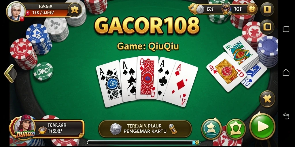 Screenshot utama GACOR108 menampilkan gameplay QiuQiu yang seru.