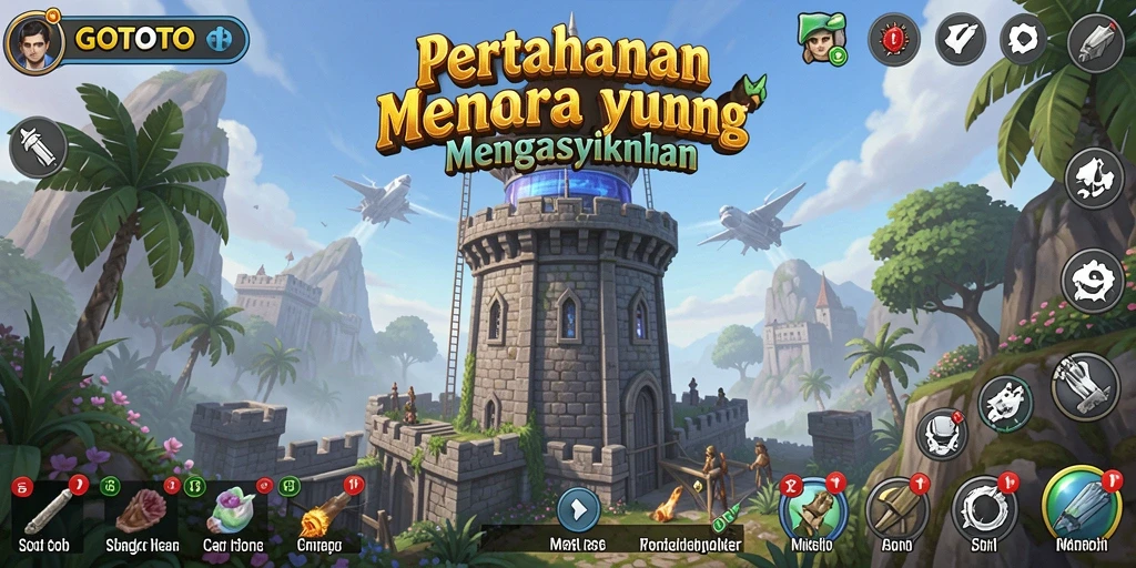 Tampilan gameplay GOTOTO yang mendebarkan dalam pertempuran Tower Defense.
