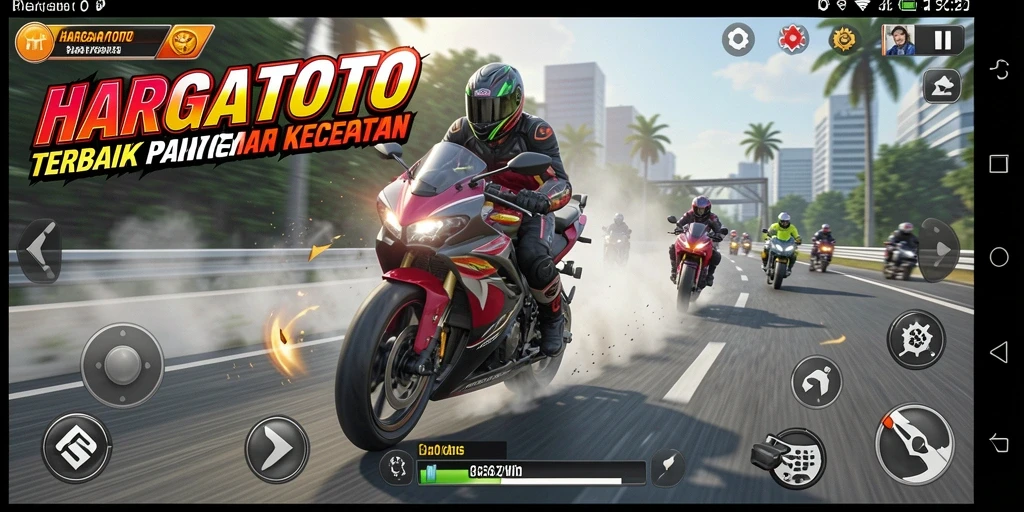 Tampilan gameplay HARGATOTO yang mendebarkan dalam balap motor.