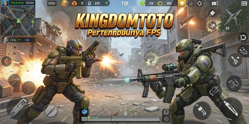 Gameplay seru dalam KINGDOMTOTO menunjukkan aksi tembak-menembak.