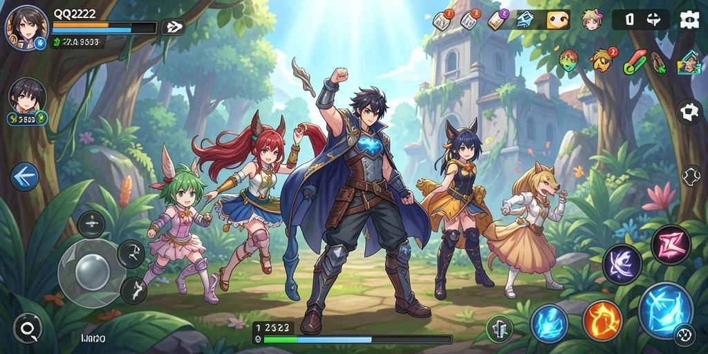 Screenshot gameplay QQ222 dengan karakter anime yang menarik.