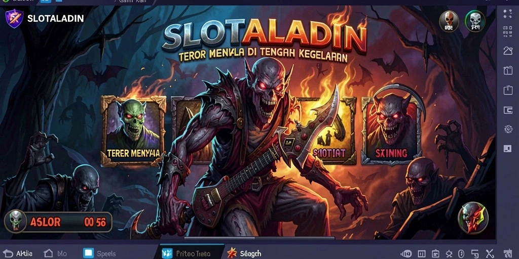 Tangkapan layar utama SLOTALADIN menampilkan suasana menyeramkan dalam gameplay.