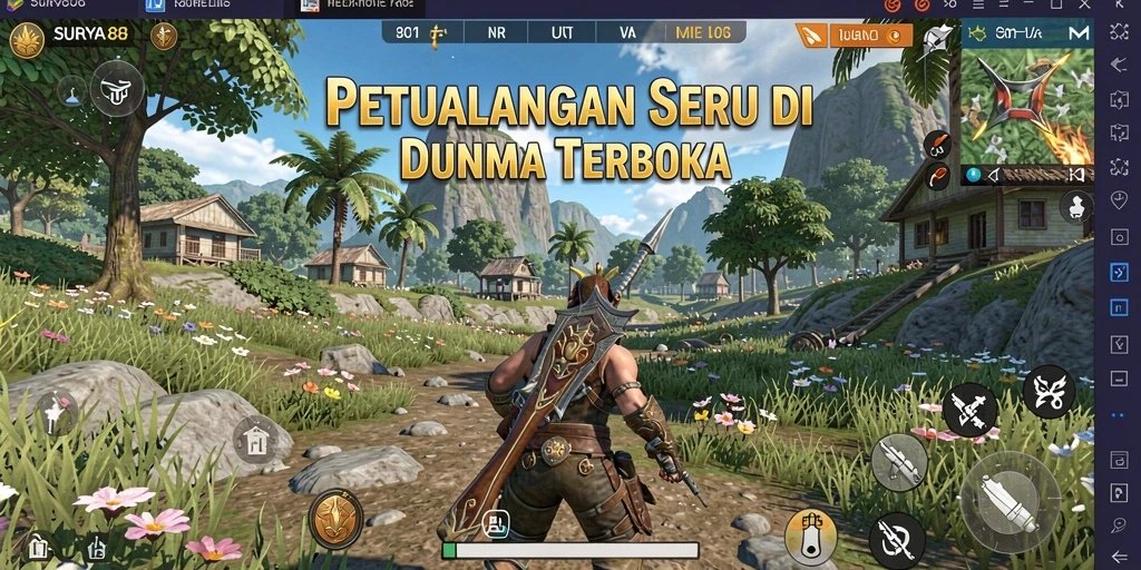 Screenshot gameplay SURYA88 menampilkan suasana eksplorasi di dunia terbuka.