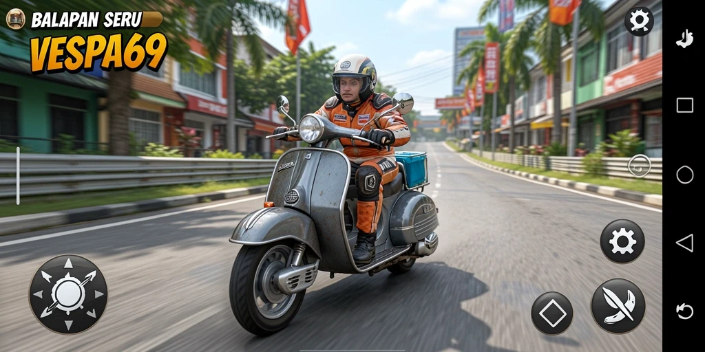 Screenshot VESPA69 menampilkan aksi balapan skuter yang mengasyikkan.